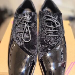 Men's Black Velvet & Patent Lace-Up Derbys